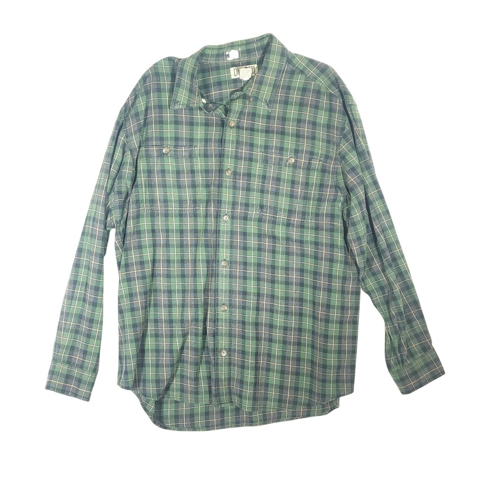 Duluth‎ Trading Co Flannel Shirt Mens XL Green Plaid Cotton Work Button Up